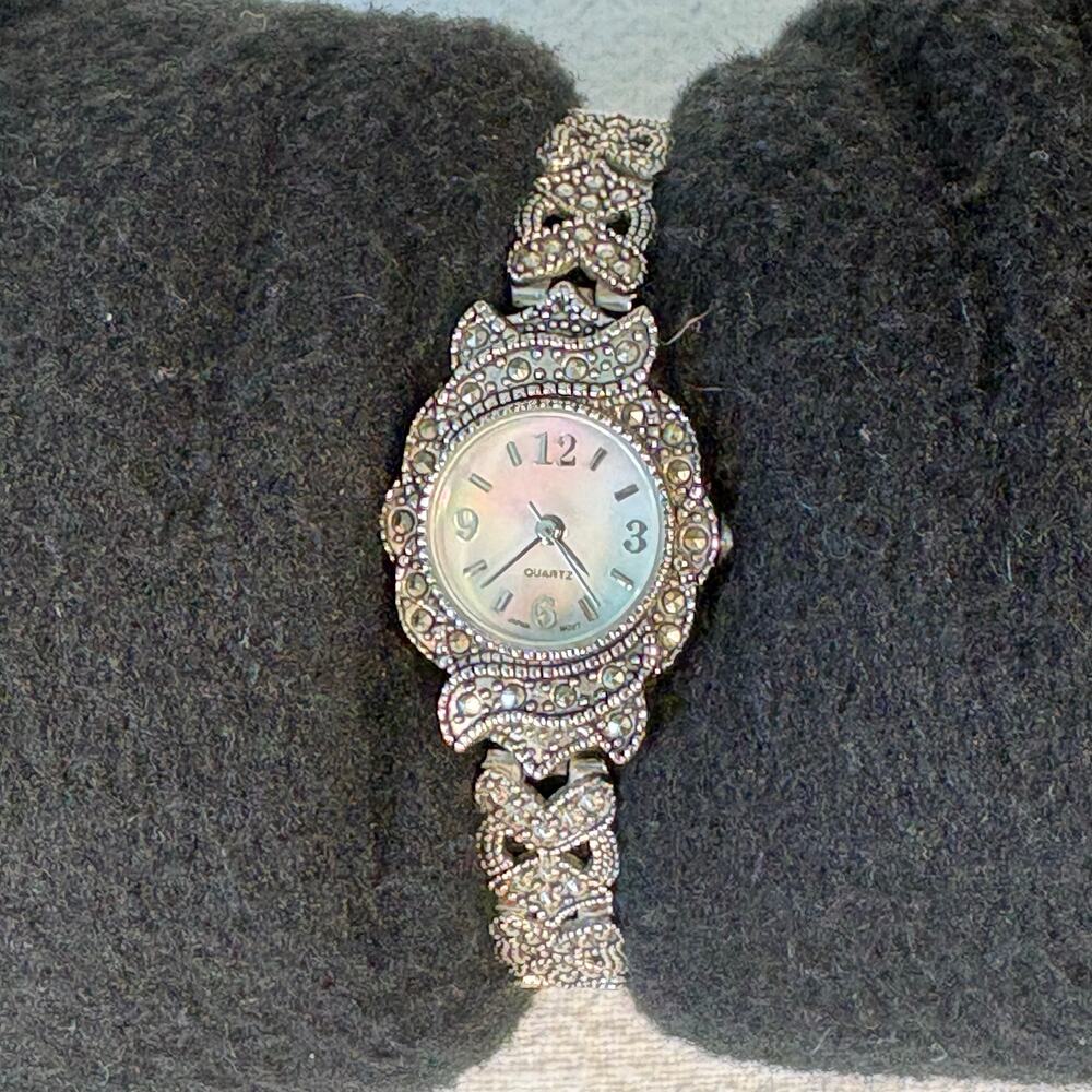 Vintage Avon Marcasite Bracelet Watch Art Deco Revival Silver Tone Quartz